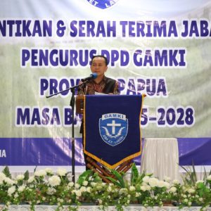 Penjabat (Pj) Gubernur Papua Agus Fatoni menghadiri Pelantikan dan Serah Terima Jabatan Dewan Pimpinan Daerah (DPD) Gerakan Angkatan Muda Kristen Indonesia (GAMKI) Provinsi Papua periode 2025–2028.