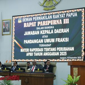 Pj Gubernur Papua Agus Fatoni pada Rapar Paripurna III Jawaban Kepala Daerah atas Pandangan Umum Fraksi-Fraksi DPRP Terkait Raperdasi APBD Perubahan Tahun Anggaran 2025